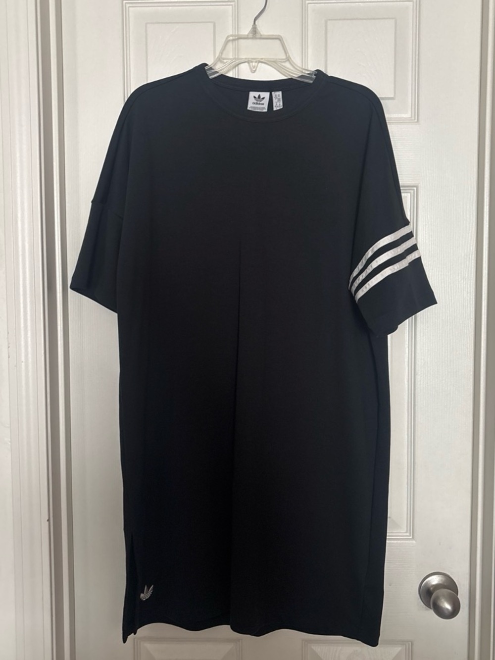 adidas Black Short-Sleeve Crew T-Shirt dress with White Sleeve Stripes